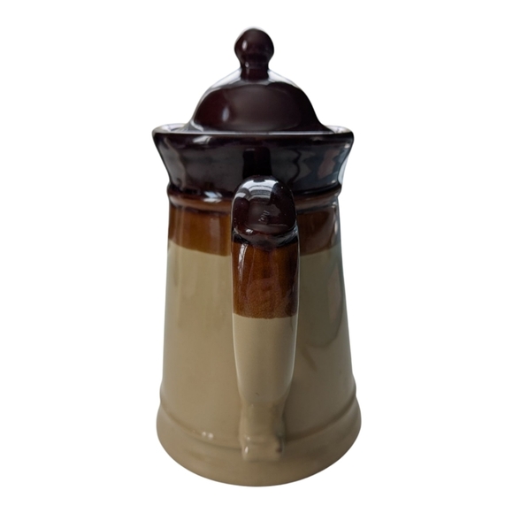 Vintage 70s Stoneware Tan Brown Glazed Tea Coffee Pot With Lid Chunky Farmhouse - Picture 5 of 9